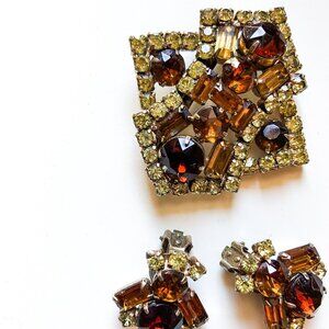 Dramatic 1950s Amber Brooch and Earrings Set
